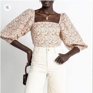 o.p.t Gisele Floral Print Puff Sleeve Square Neck Blouse Women’s S NEW